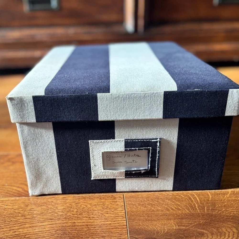 Striped blue and White Decorative Box